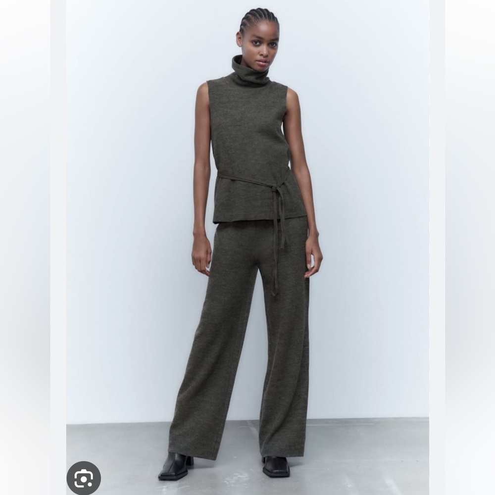 Zara soft drawstring top and basic soft pants dark green size S  (XS)